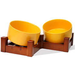 Bamboo Base Ceramic Pet Bowls - Tilted & Non-Slip