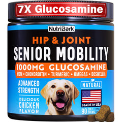 Senior Dog Joint Supplement -1000mg Glucosamine for Dogs -Advanced Hip & Joint Support Chews w/Glucosamine Chondroitin MSM Turmeric & Omega 3 for Pain & Inflammation Relief Improved Mobility