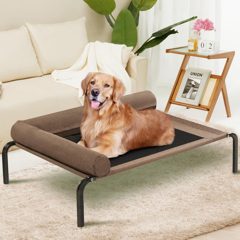 ROMROL Elevated Dog Bed Cooling Raised Dog Cots Beds for Large Dogs with Bolster Dog mat Breathable Mesh Chew Resistant Outdoor Dog Bed Proof Portable Pet Cot Medium