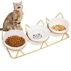 Elevated Cat Bowls with 3 Ceramic Bowls 5 inches Food & Water Bowls