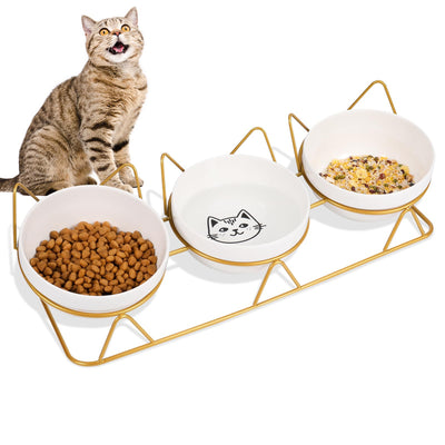 Elevated Cat Bowls with 3 Ceramic Bowls 5 inches Food & Water Bowls