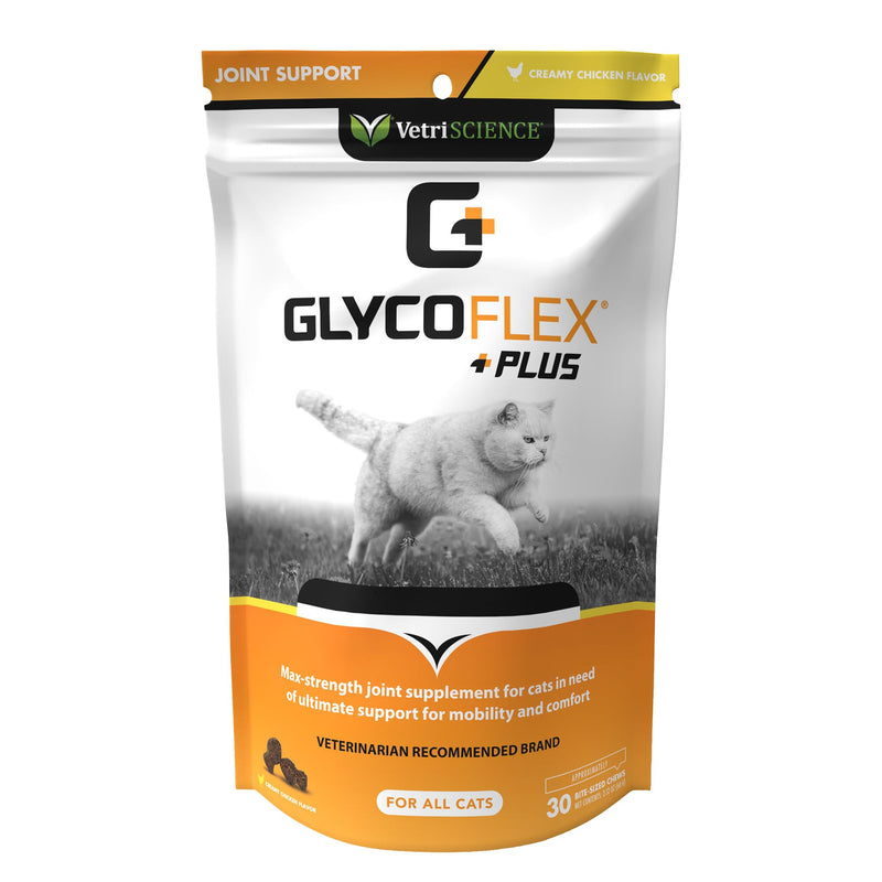 VetriScience GlycoFlex Plus Chondroitin Joint Support Cat Supplements Creamy Chicken Flavor 30 Chews - Clinically-Proven Hip and Joint Health Supplement with MSM DMG and Glucosamine for Catsâ€‹